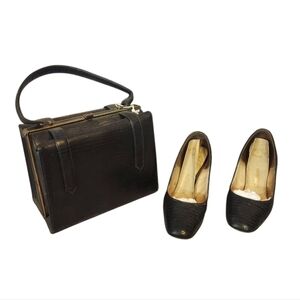 Vintage Alligator Black Handbag and Shoe‎ Set Size 4.5